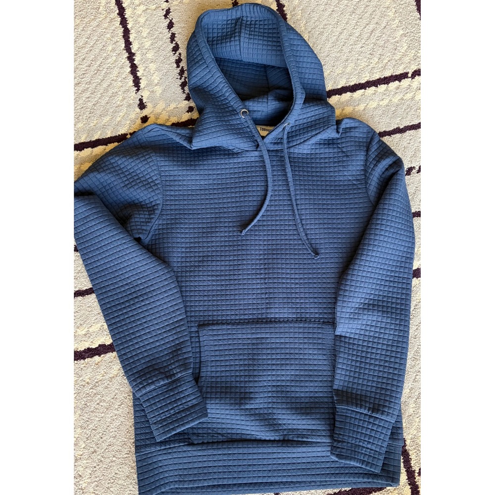 Toboggan Mens Quilted Waffle Knit Hoodie Navy Blue Pullover Sweatshirt Small